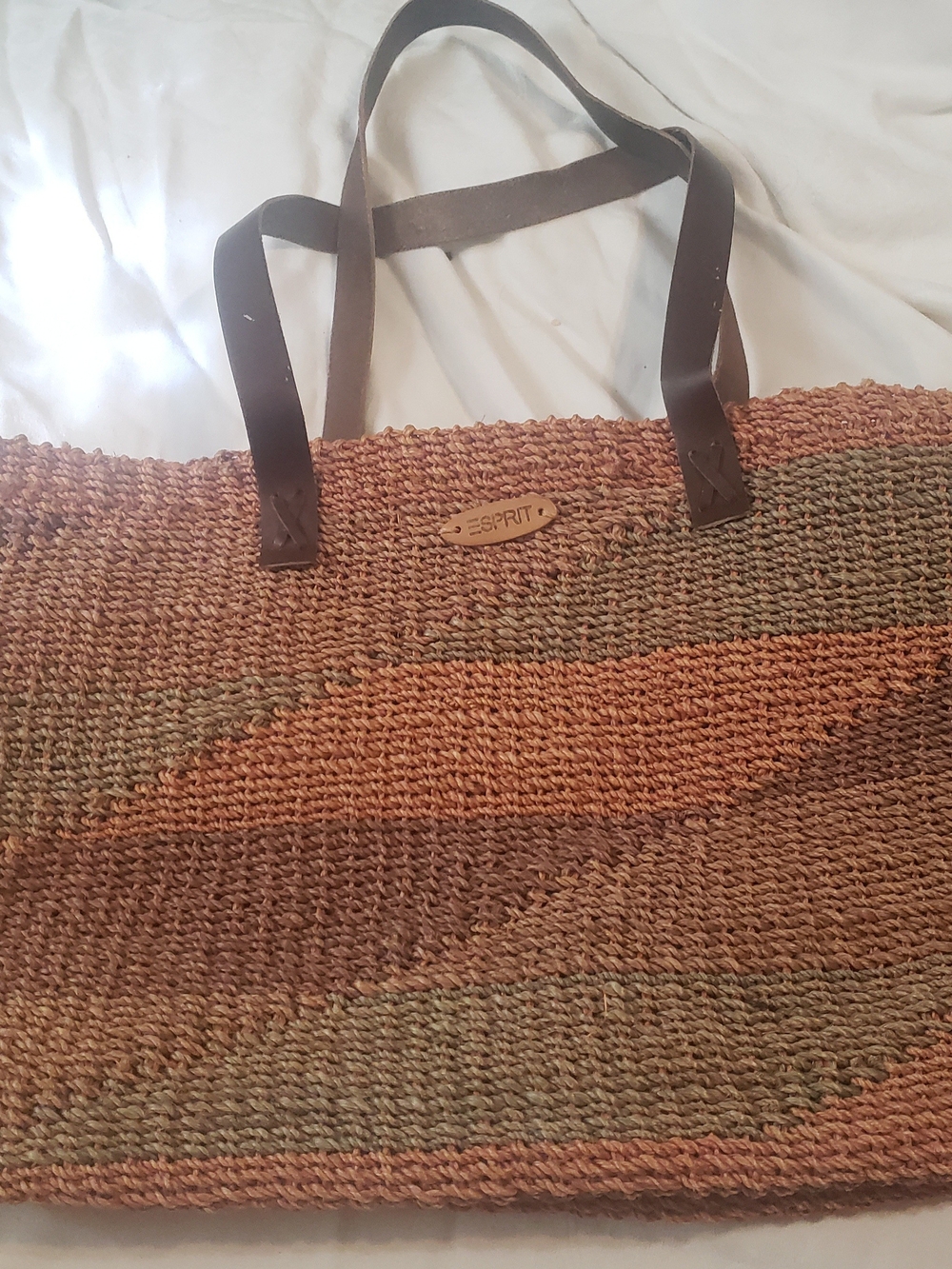 Esprit Brown Woven Tote Bag - Casual Beach Shoulder Bag